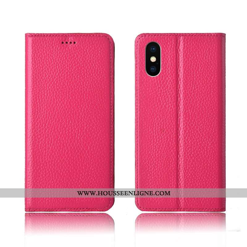 Coque iPhone X Cuir Véritable Cuir Silicone Clamshell Fluide Doux Rouge Rose