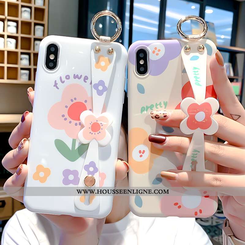 Coque iPhone X Dessin Animé Fluide Doux Blanc Incassable Silicone Fleurs Téléphone Portable Blanche
