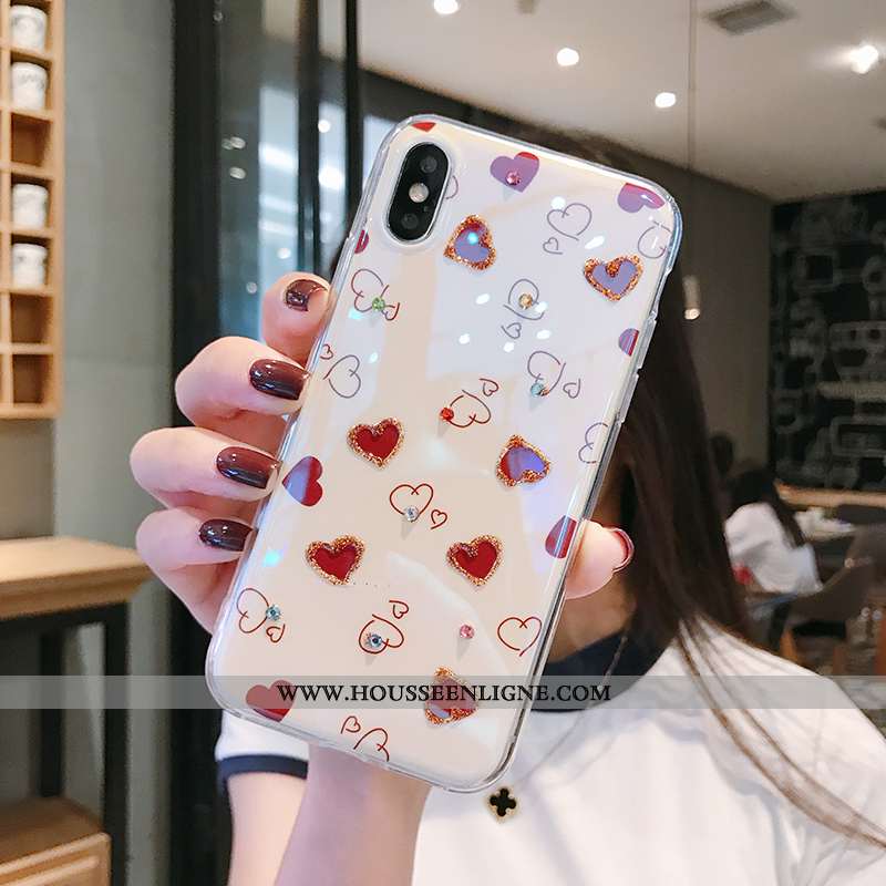 Coque iPhone X Protection Strass Fluide Doux Amour Rose Silicone Tendance Rouge