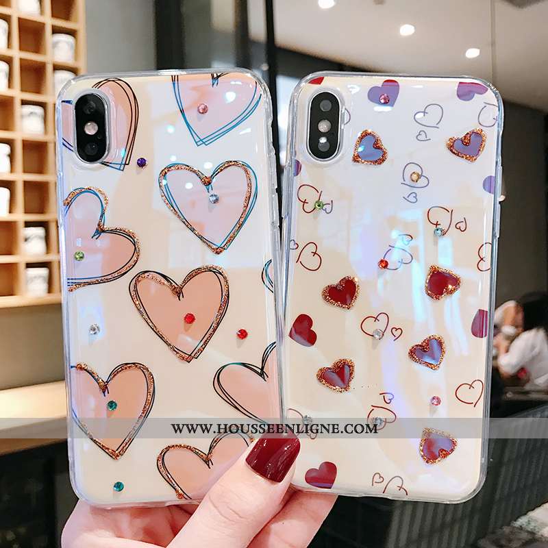 Coque iPhone X Protection Strass Fluide Doux Amour Rose Silicone Tendance Rouge