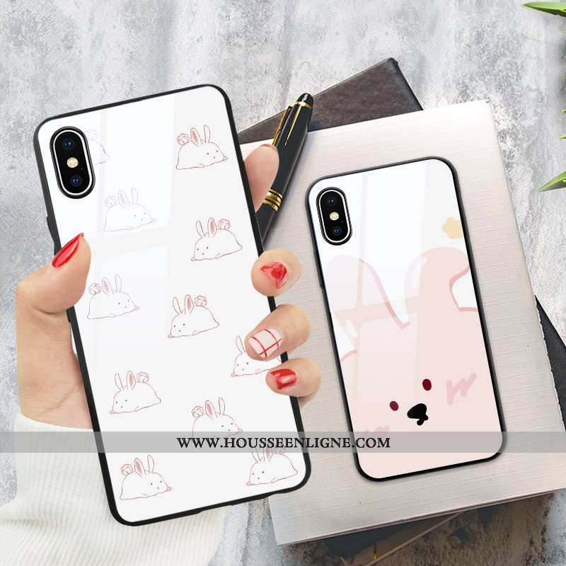 Coque iPhone X Silicone Protection Tout Compris Rose Blanc Charmant Blanche
