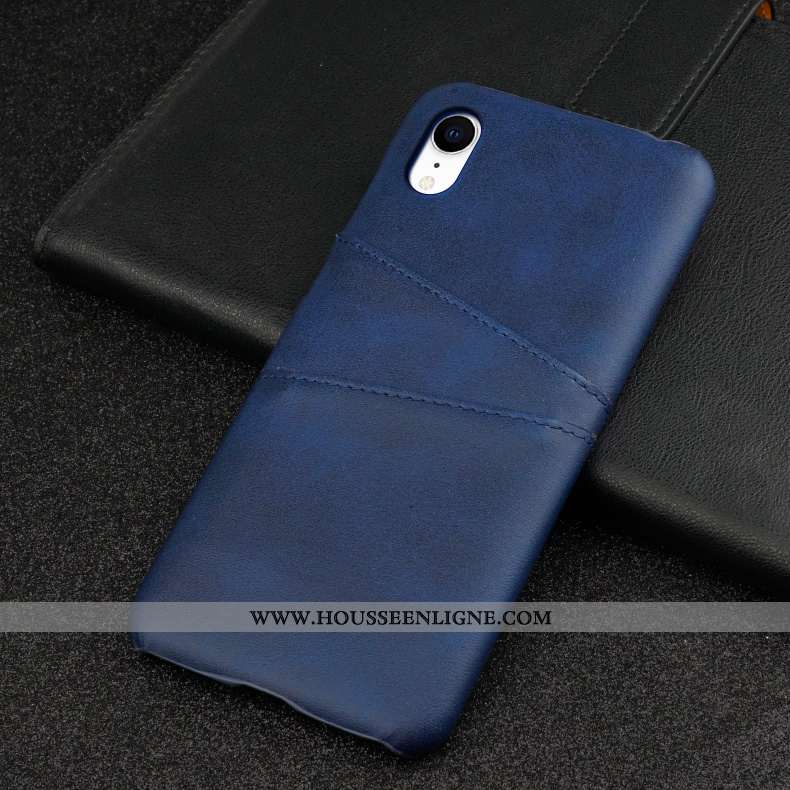 Coque iPhone Xr Cuir Mode Bordure Membrane Bleu Marin Personnalité Tempérer Bleu Foncé