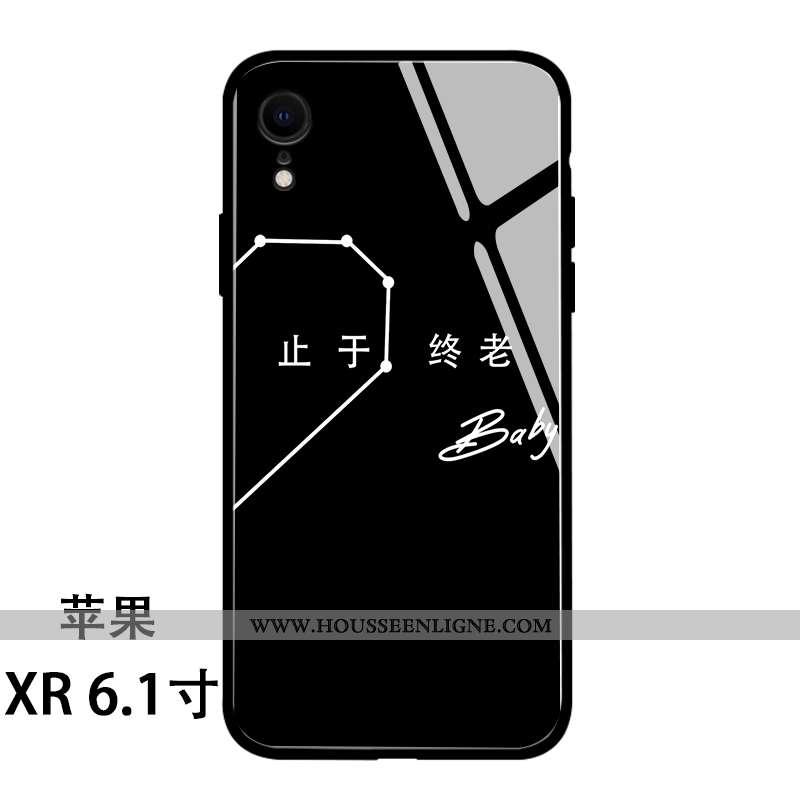 Coque iPhone Xr Silicone Verre Amoureux Noir Téléphone Portable Personnalité