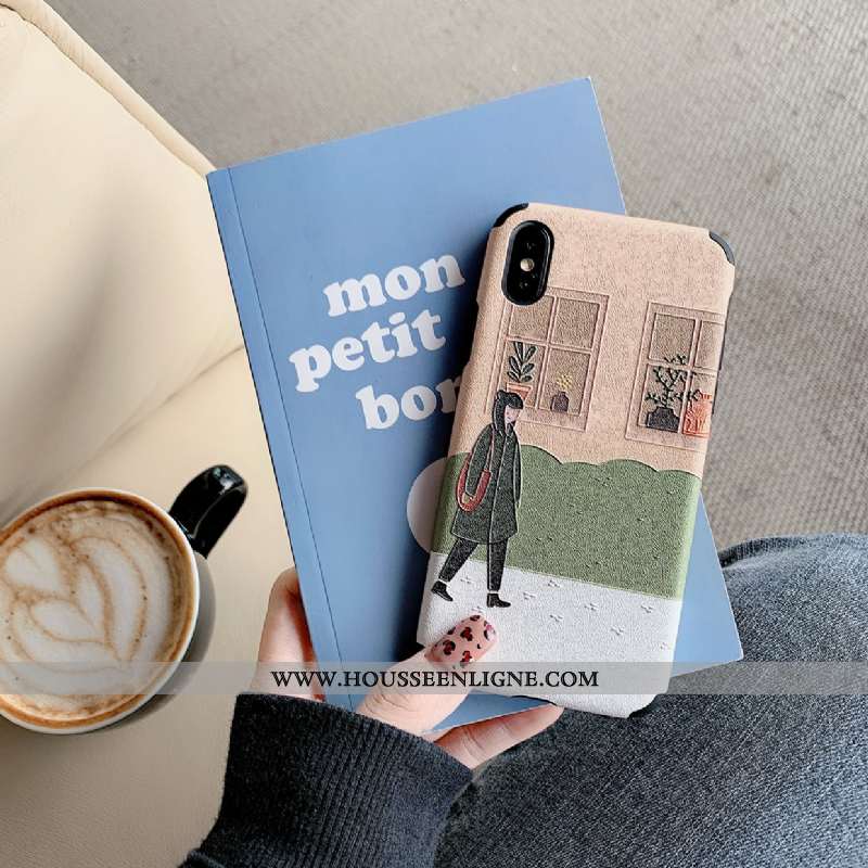 Coque iPhone Xs Gaufrage Tendance Amoureux Téléphone Portable Simple Créatif Tout Compris Rose