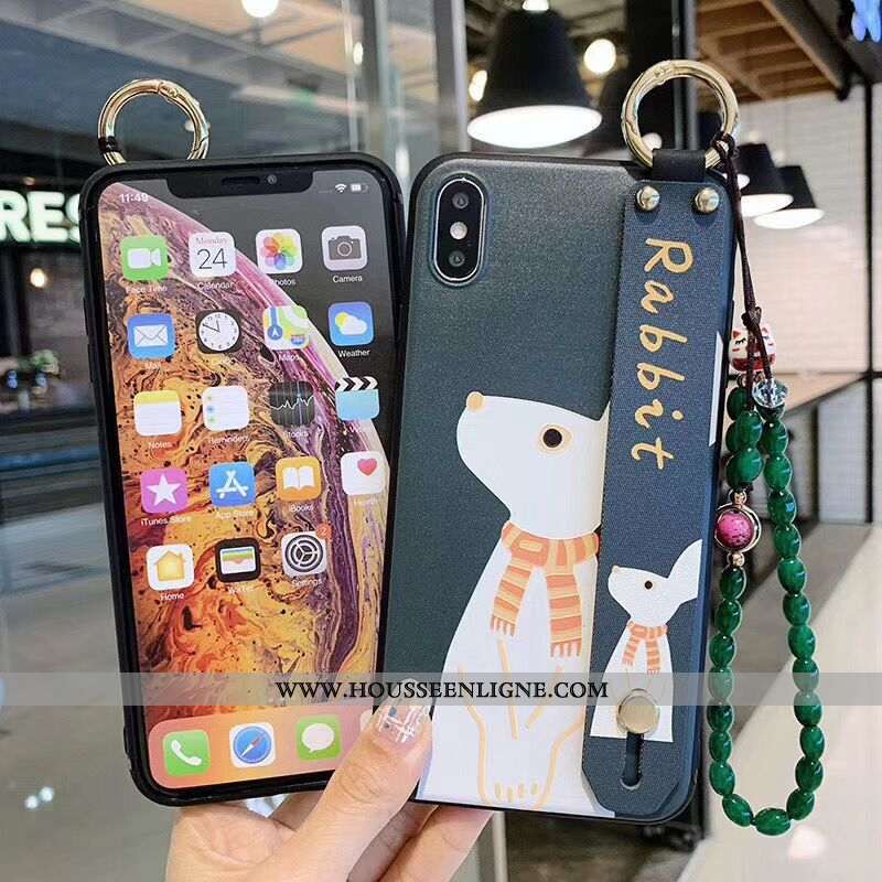 Coque iPhone Xs Silicone Protection Lapin Fluide Doux Charmant Amoureux Support Verte