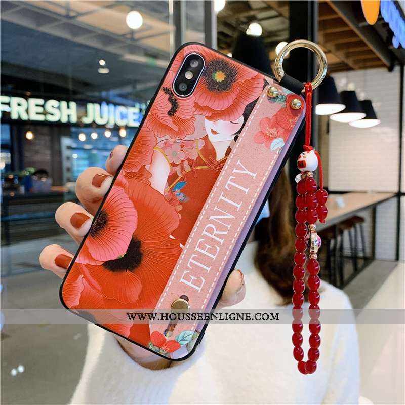 Coque iPhone Xs Vintage Fluide Doux Rouge Ornements Suspendus Protection Téléphone Portable Style Ch