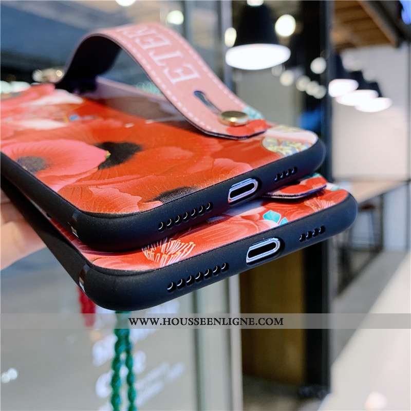 Coque iPhone Xs Vintage Fluide Doux Rouge Ornements Suspendus Protection Téléphone Portable Style Ch