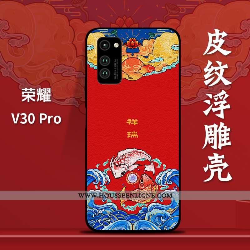 Housse Honor View30 Pro Cuir Modèle Fleurie Nouveau Amoureux Coque Personnalité Style Chinois Rouge