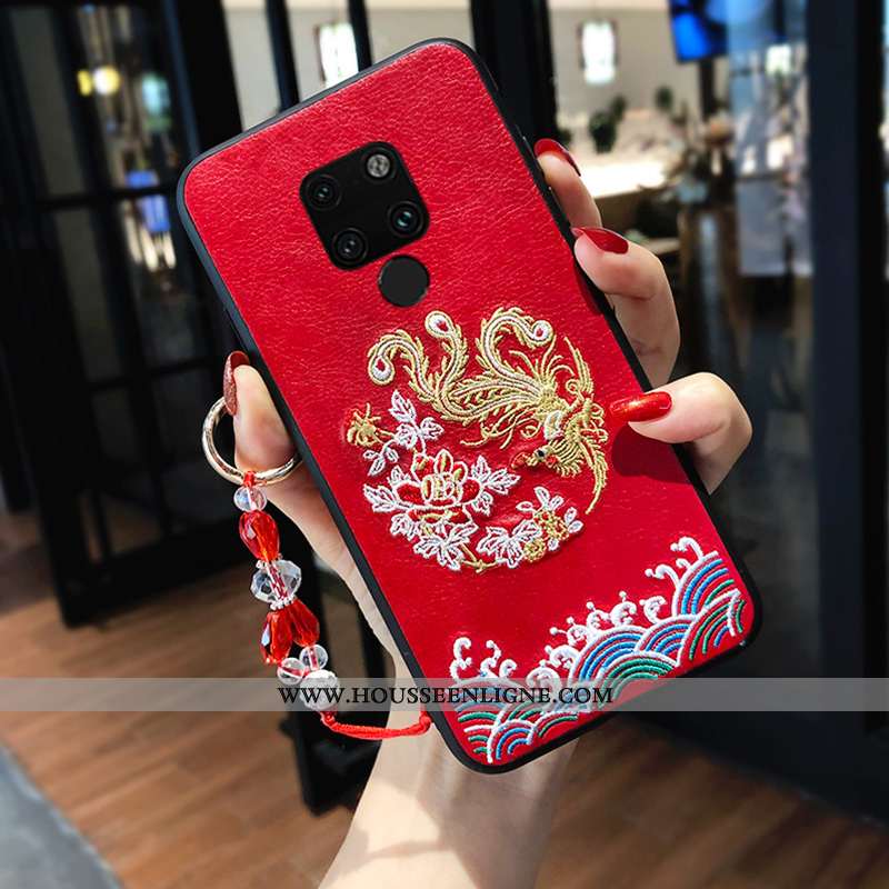 Housse Huawei Mate 20 X Silicone Broderie Rouge Téléphone Portable Style Chinois Amoureux Tendance