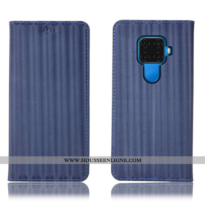 Housse Huawei Mate 30 Lite Protection Cuir Véritable Incassable Coque Modèle Fleurie Bleu Marin Dégr
