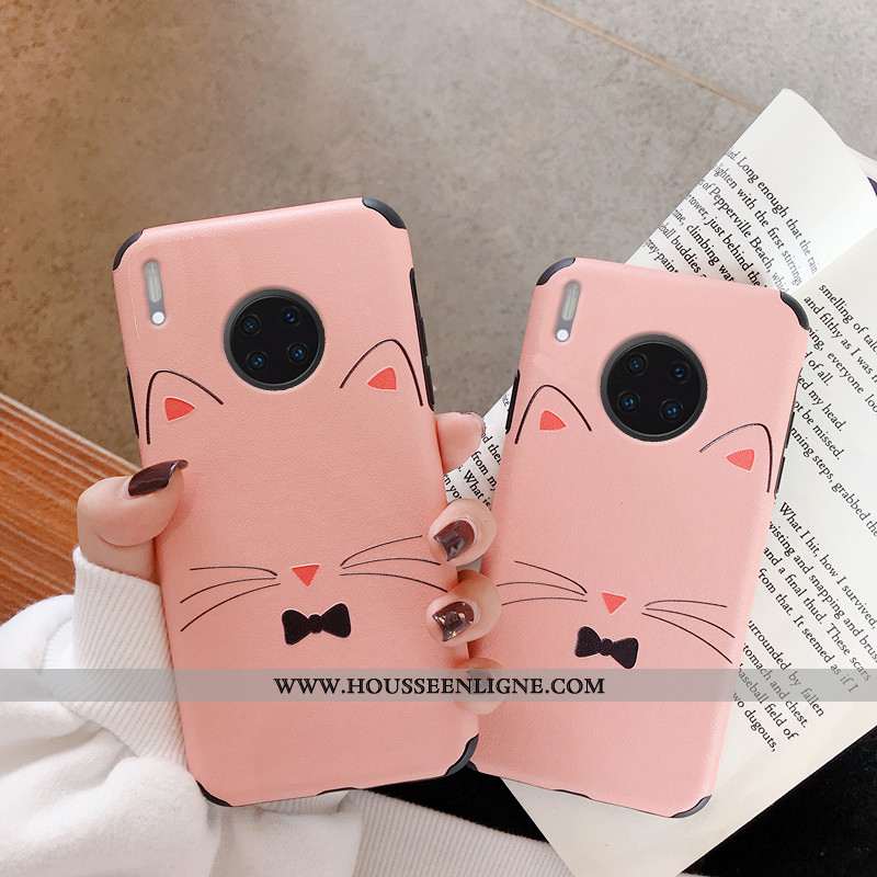 Housse Huawei Mate 30 Pro Charmant Protection Téléphone Portable Étui Chat Créatif Antidérapant Rose