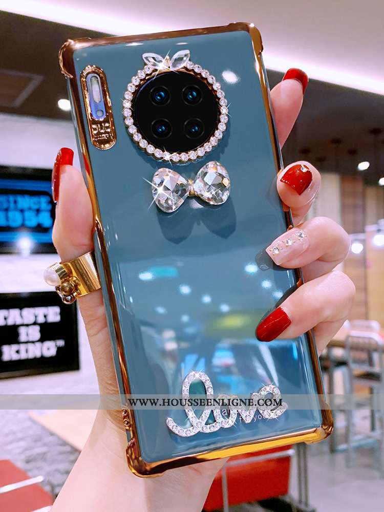 Housse Huawei Mate 30 Pro Protection Luxe Téléphone Portable Fluide Doux Strass Étui Coque Bleu
