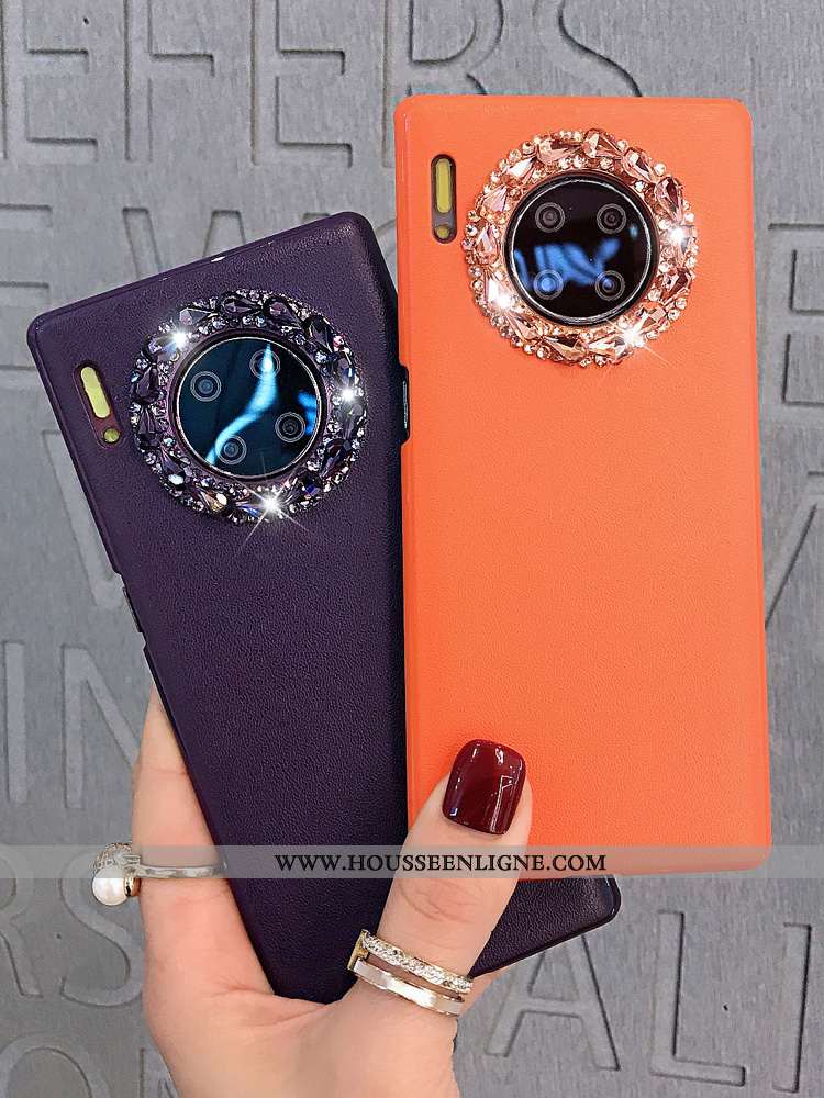 Housse Huawei Mate 30 Protection Strass Tout Compris Cuir Net Rouge Téléphone Portable Violet