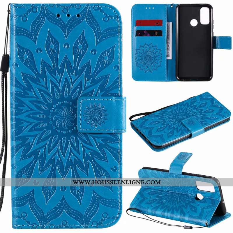 Housse Huawei P Smart 2020 Cuir Téléphone Portable Carte Coque Incassable Bleu Étui