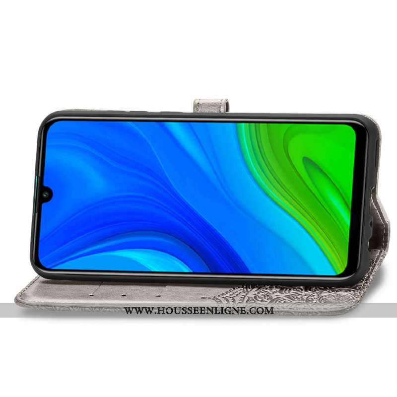 Housse Huawei P Smart 2020 Gaufrage Cuir Coque Étui Clamshell Gris Téléphone Portable