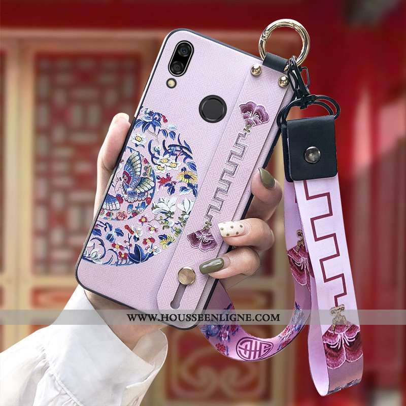 Housse Huawei P Smart+ Protection Ornements Suspendus Coque Rose Gaufrage Style Chinois Silicone
