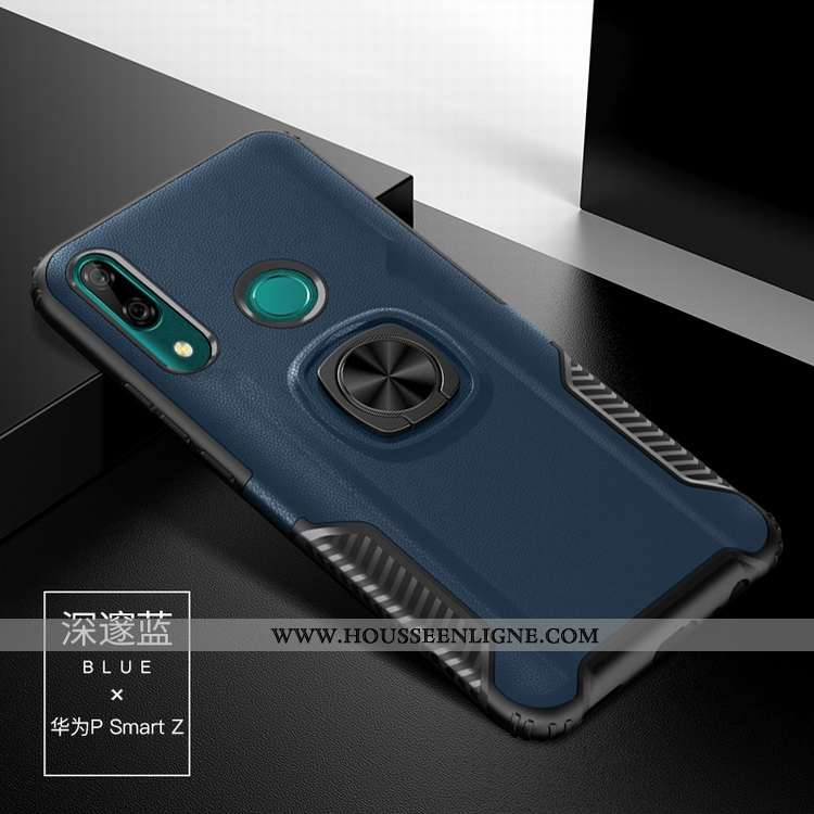 Housse Huawei P Smart Z Silicone Téléphone Portable Support Incassable Anneau Bleu Marin Difficile B