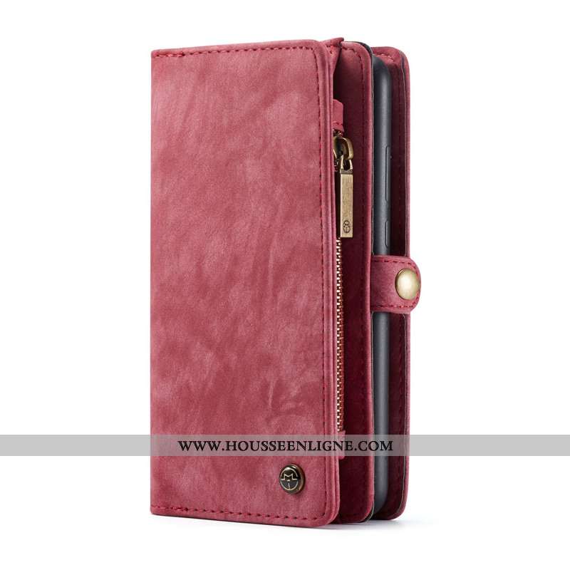 Housse Huawei P20 Lite Protection Portefeuille Cuir Téléphone Portable Sac Carte Vin Rouge Coque Bor