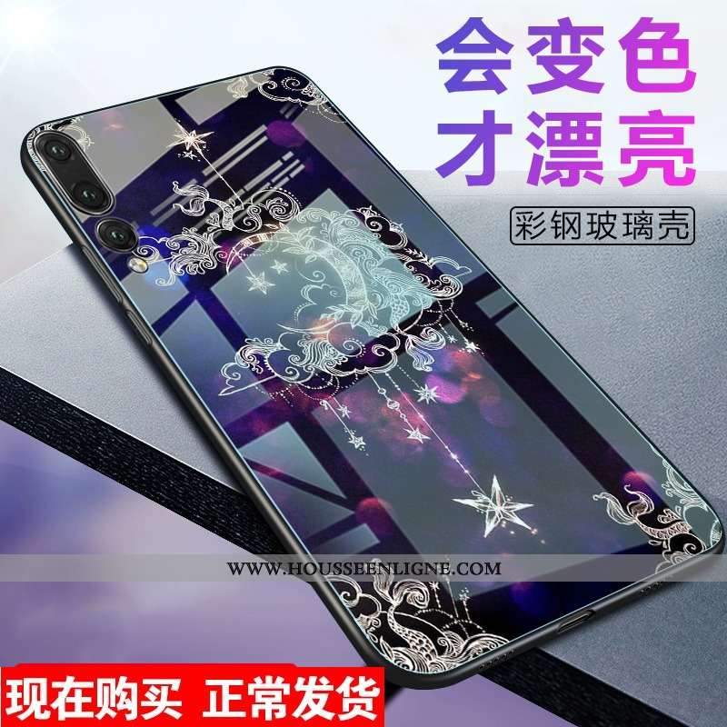 Housse Huawei P20 Verre Créatif Téléphone Portable Silicone Violet Incassable Fluide Doux