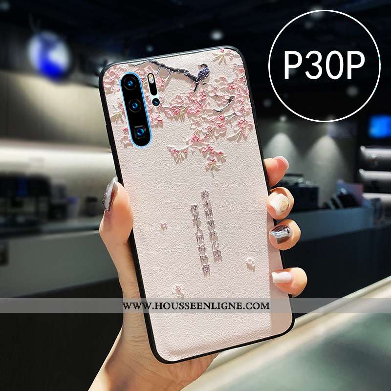Housse Huawei P30 Pro Silicone Gaufrage Net Rouge Téléphone Portable Étui Cuir Blanc Blanche