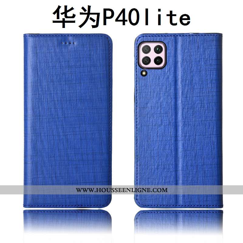 Housse Huawei P40 Lite Cuir Fluide Doux Incassable Silicone Bleu Marin Téléphone Portable Clamshell 