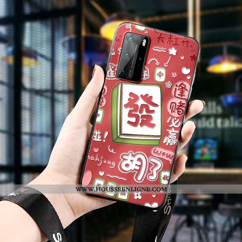 Housse Huawei P40 Pro Gaufrage Dessin Animé Fluide Doux Étui Téléphone Portable Chanceux Protection 