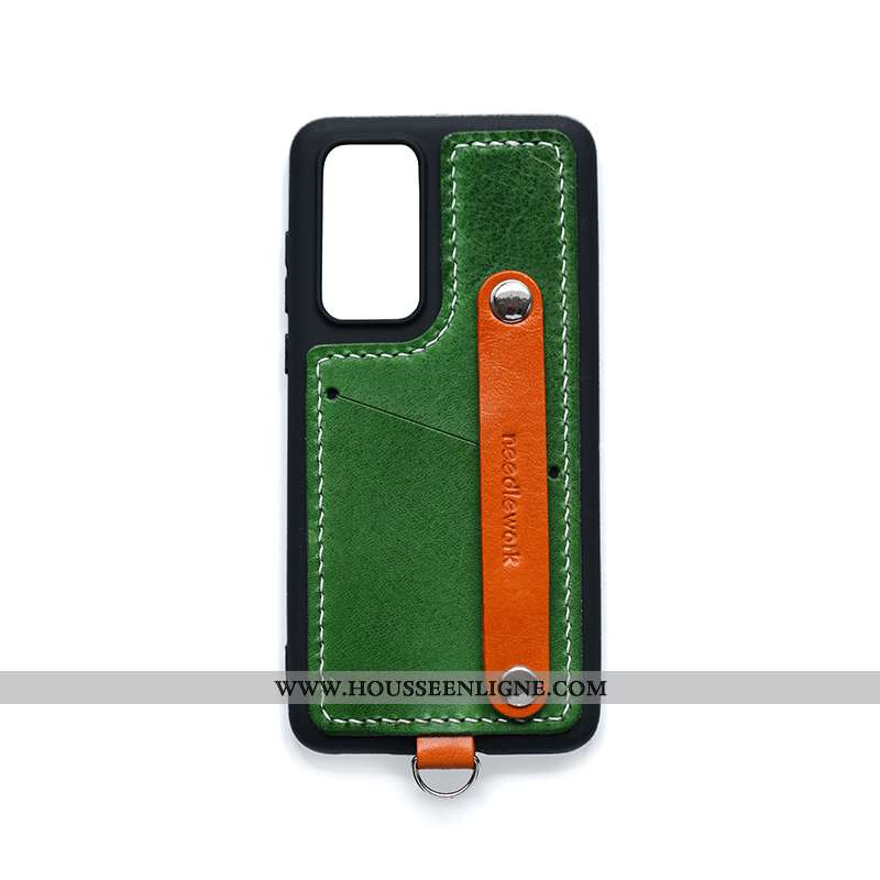 Housse Huawei P40 Pro Ornements Suspendus Cuir Véritable Vert Téléphone Portable Tout Compris Coque 