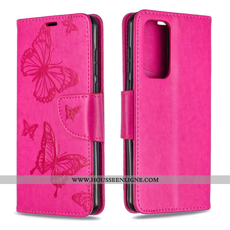 Housse Huawei P40 Pro Ornements Suspendus Gaufrage Rouge Cuir Papillon Téléphone Portable