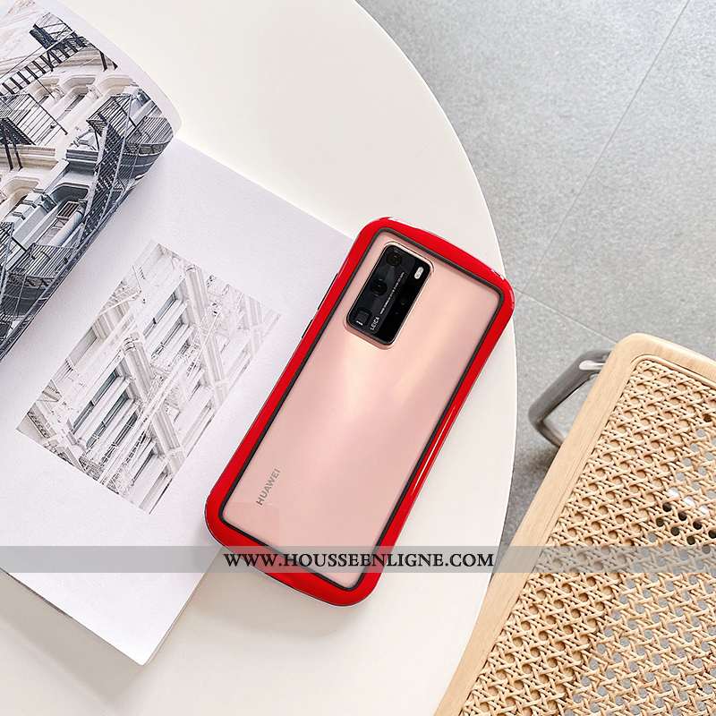 Housse Huawei P40 Pro Silicone Transparent Légère Rouge Étui Incassable Petit
