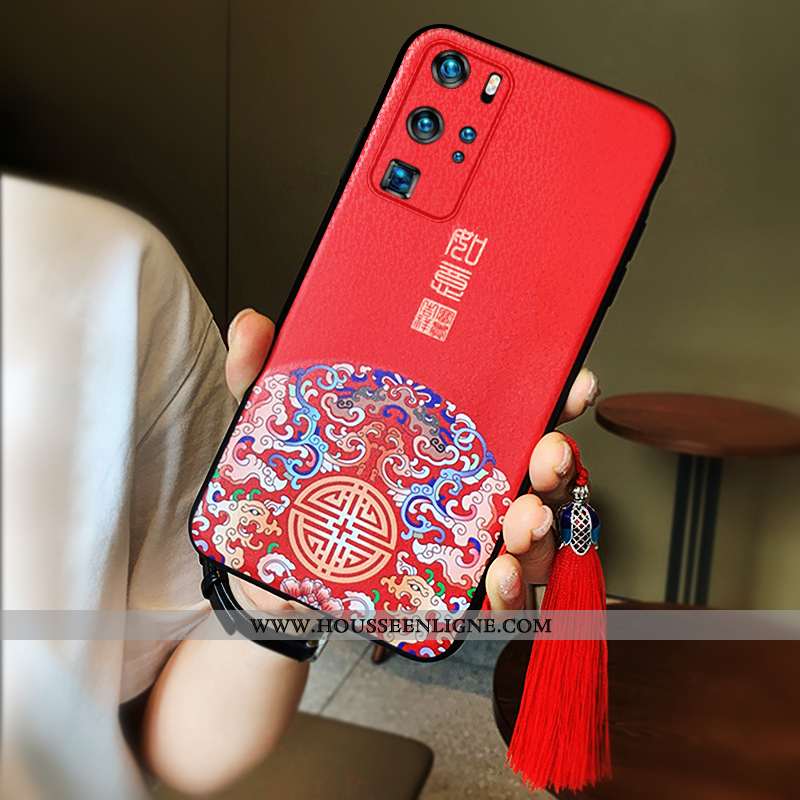 Housse Huawei P40 Pro Tendance Légère Net Rouge Protection Étui Coque Style Chinois