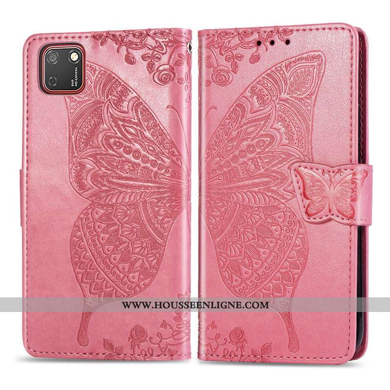 Housse Huawei Y5p Charmant Cuir Téléphone Portable Coque Rose Papillon Ornements Suspendus