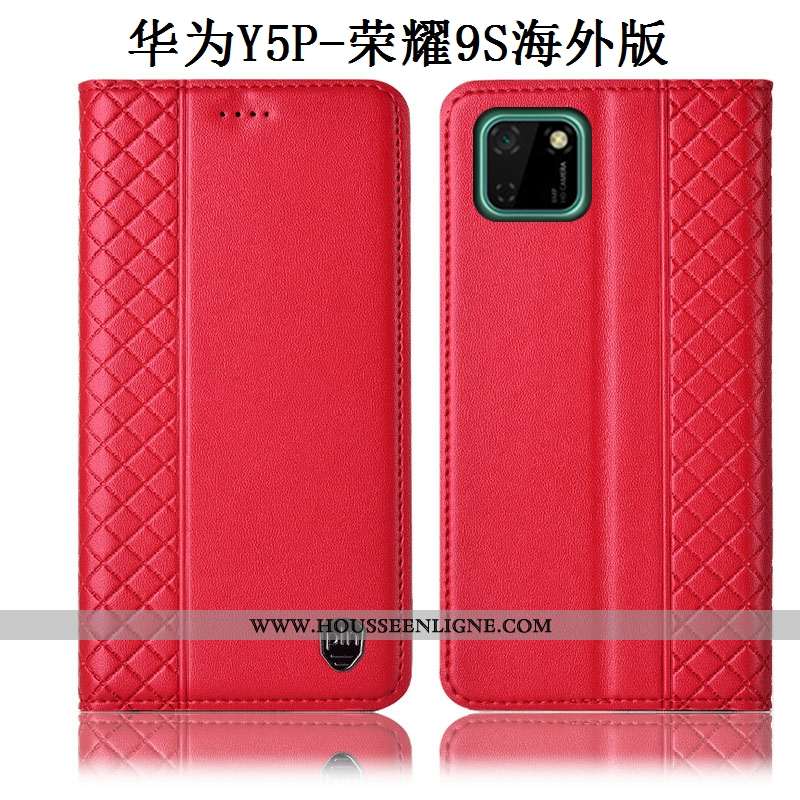 Housse Huawei Y5p Cuir Véritable Protection Coque Jaune Téléphone Portable Incassable