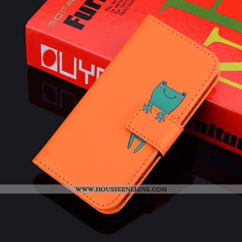 Housse Huawei Y6p Charmant Cuir Étui Carte Téléphone Portable Dessin Animé Protection Orange
