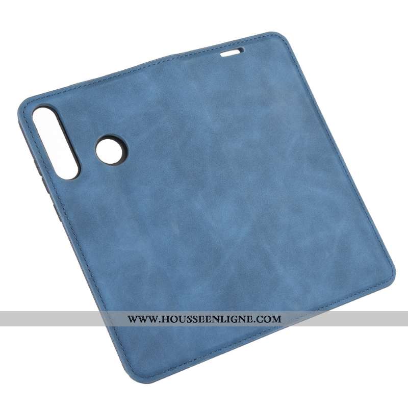 Housse Huawei Y6p Cuir Protection Étui Coque Téléphone Portable Clamshell Bleu