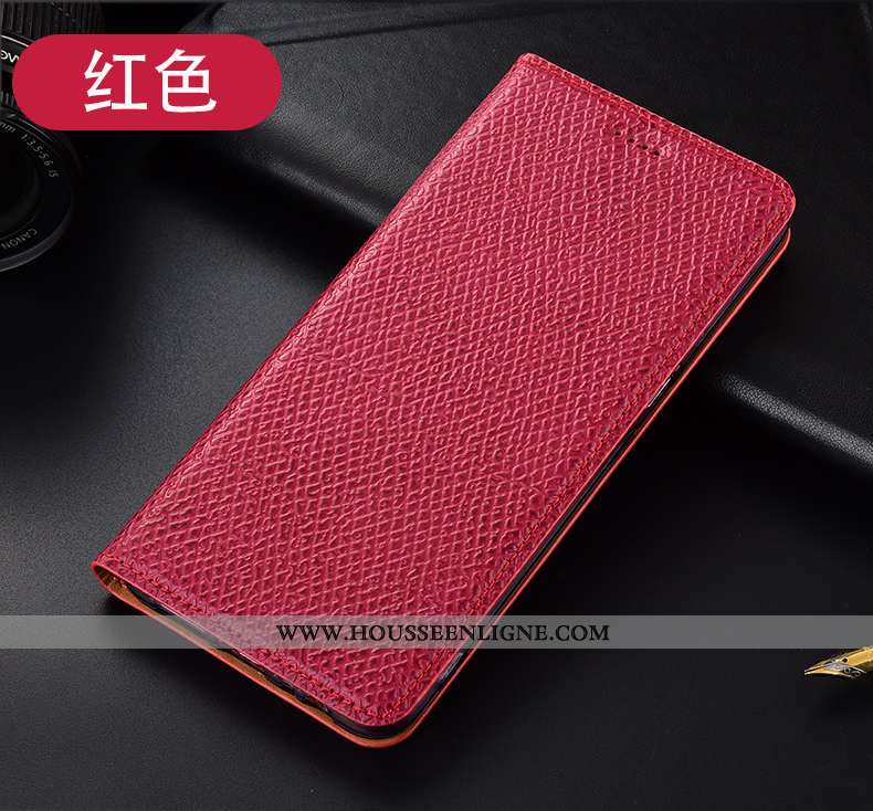 Housse Huawei Y6p Cuir Véritable Modèle Fleurie Protection Étui Incassable Coque Rouge