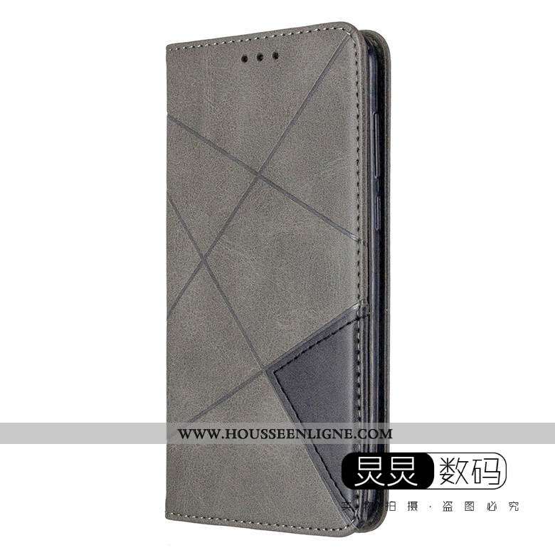 Housse Huawei Y6p Protection Cuir Gris Clamshell Coque Téléphone Portable Étui