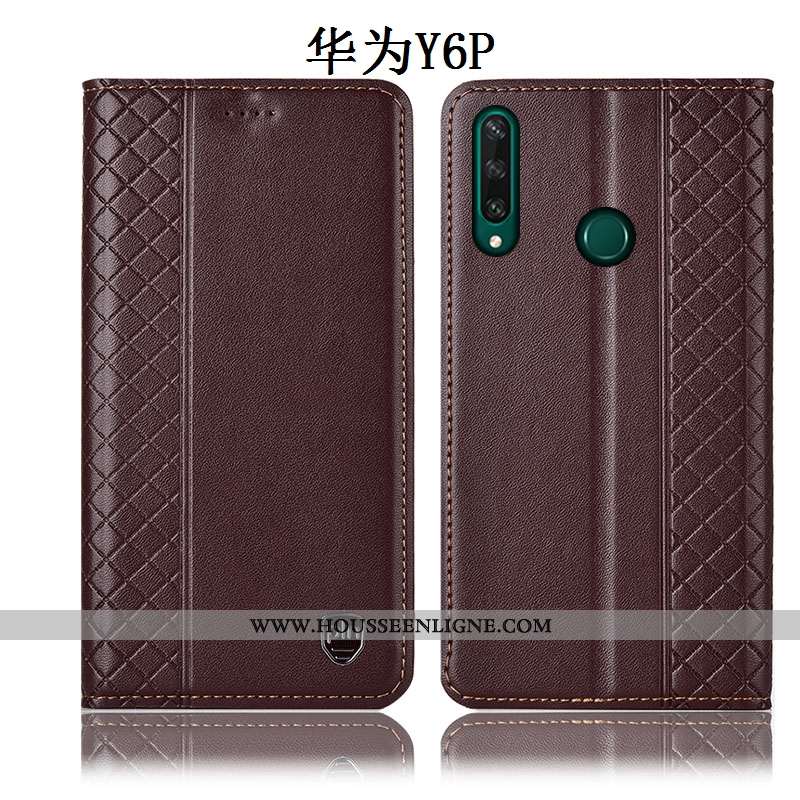 Housse Huawei Y6p Protection Cuir Véritable Coque Téléphone Portable Incassable Marron