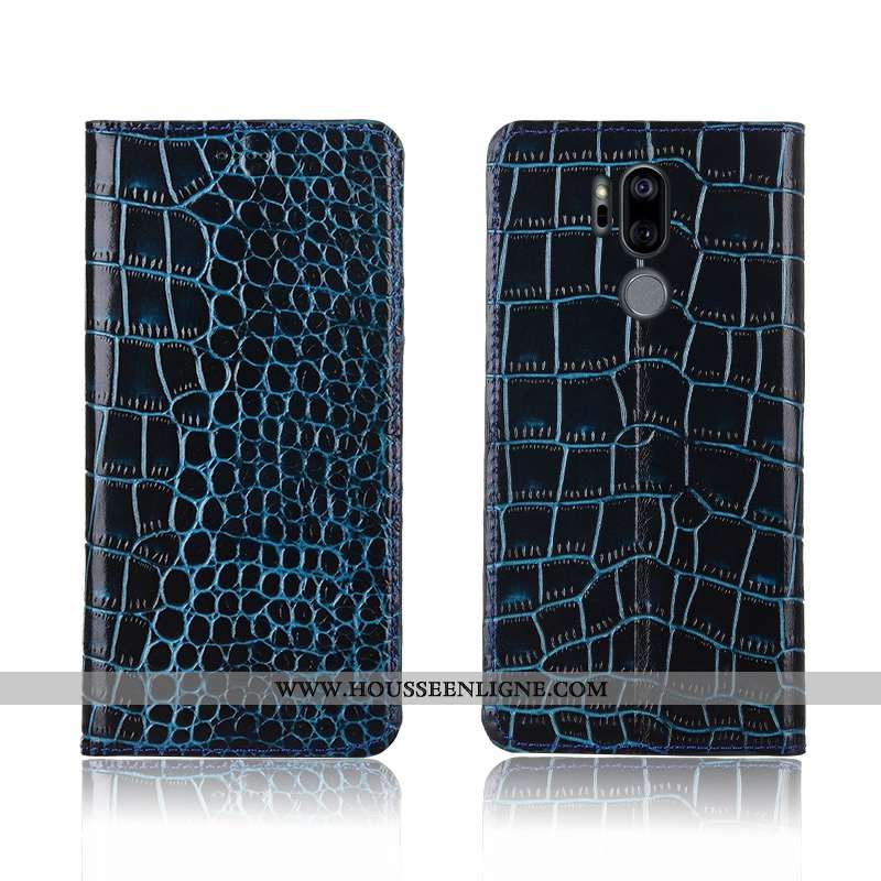 Housse Lg G7 Thinq Protection Cuir Véritable Nouveau Téléphone Portable Bleu Crocodile Tout Compris