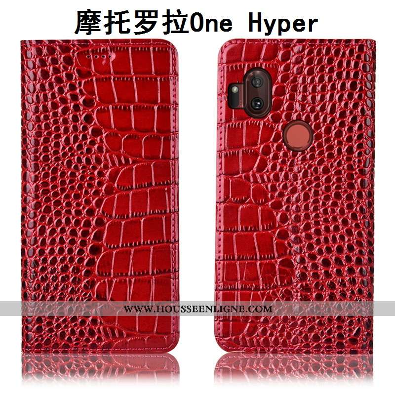 Housse Motorola One Hyper Cuir Véritable Protection Étui Téléphone Portable Rouge Tout Compris