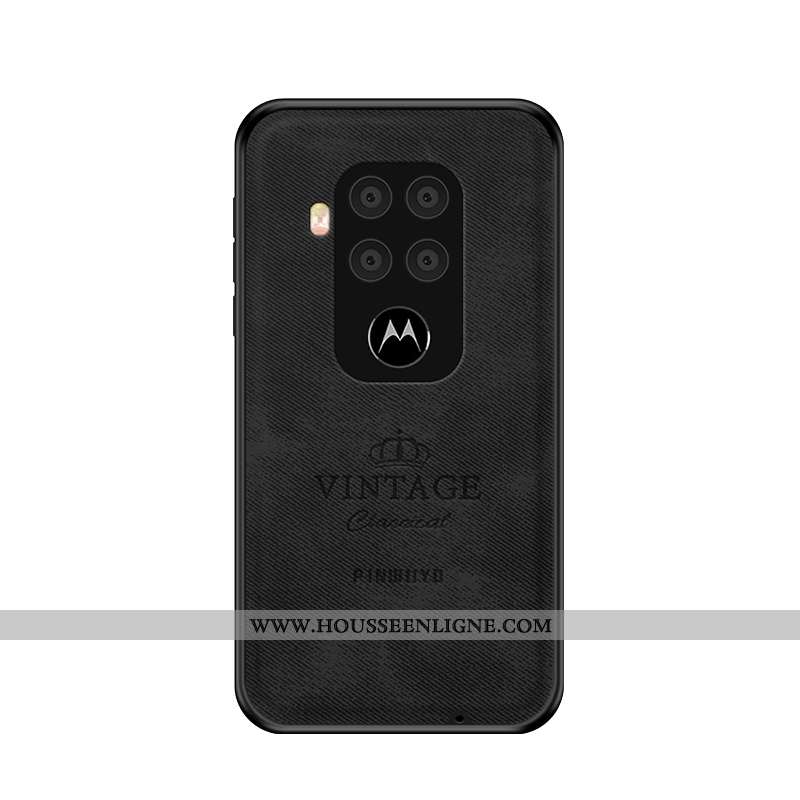 Housse Motorola One Zoom Légère Délavé En Daim Ultra Luxe Tissu Noir Coque