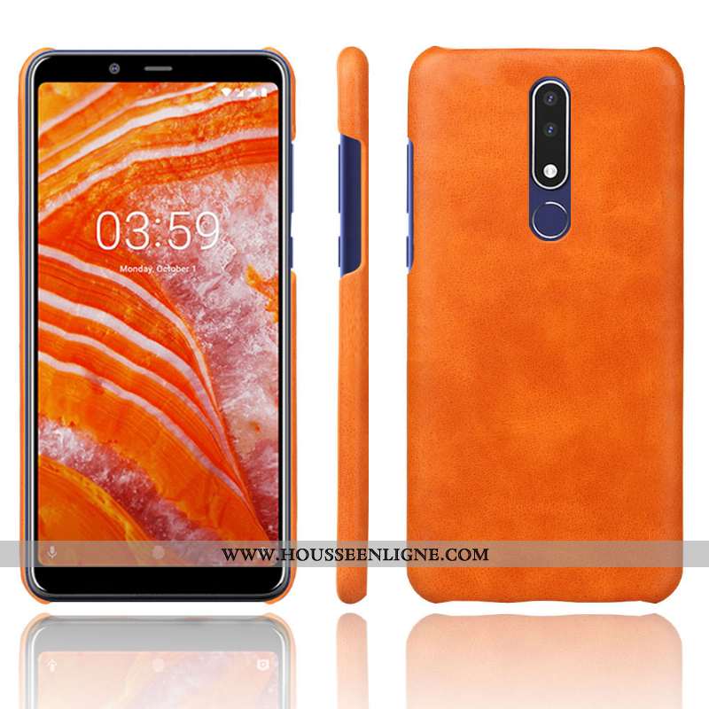 Housse Nokia 3.1 Plus Modèle Fleurie Protection Étui Téléphone Portable Couleur Unie Coque Orange