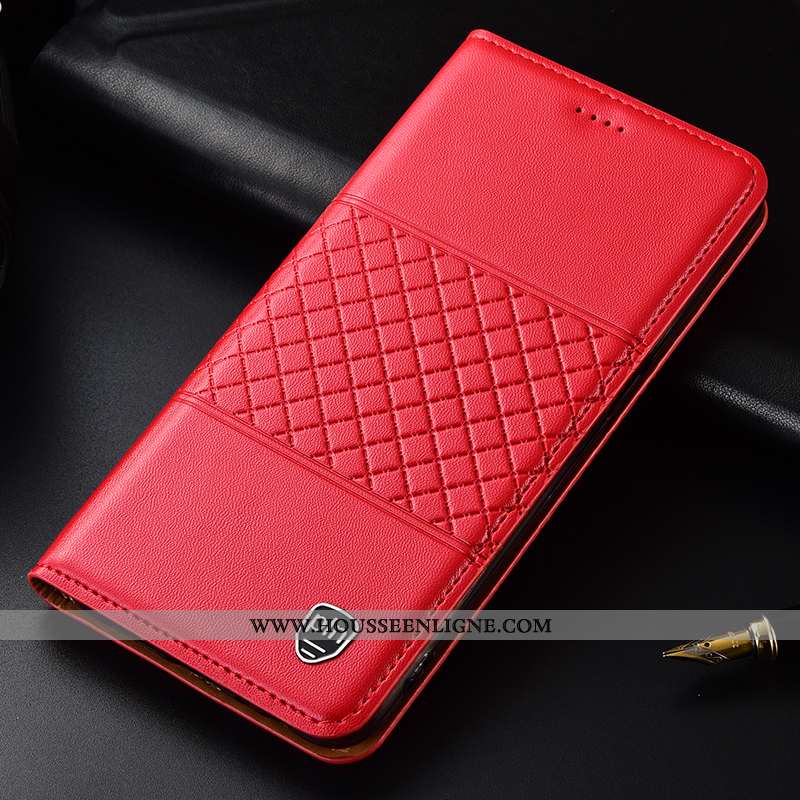Housse Nokia 5.1 Plus Protection Cuir Véritable Plaid Étui Téléphone Portable Rouge Coque