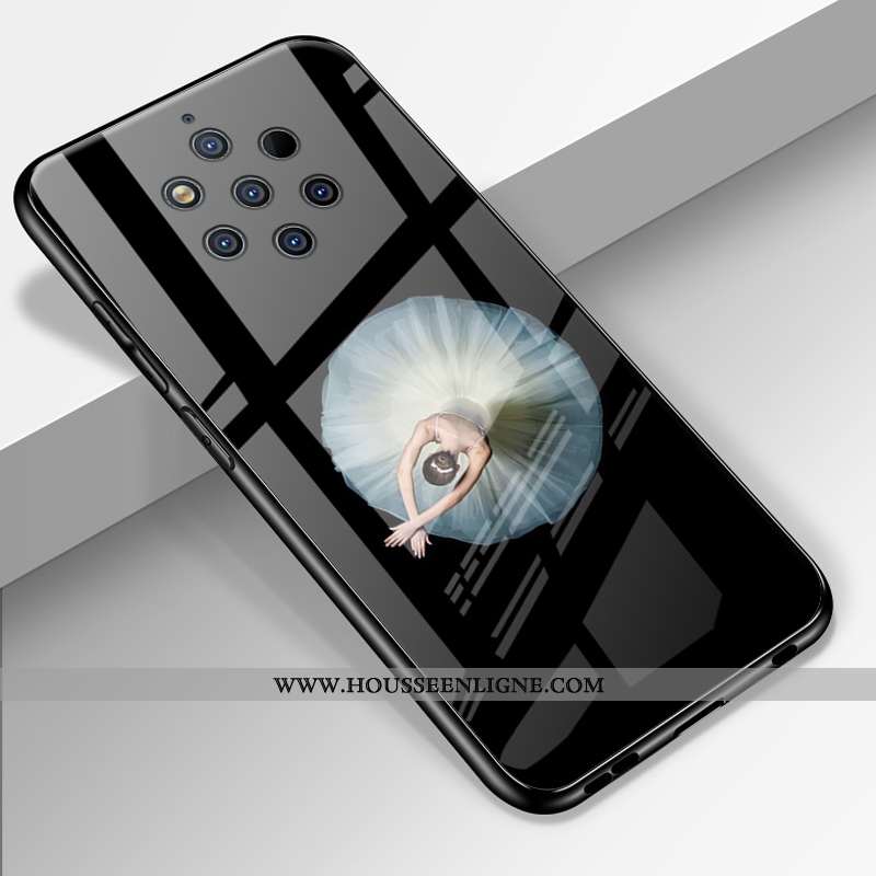 Housse Nokia 9 Pureview Créatif Dessin Animé Tout Compris Miroir Verre Incassable Fluide Doux Noir