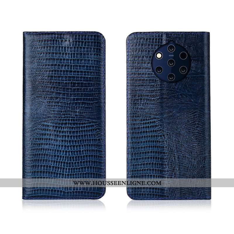 Housse Nokia 9 Pureview Cuir Véritable Cuir Silicone Téléphone Portable Étui Fluide Doux Coque Bleu 