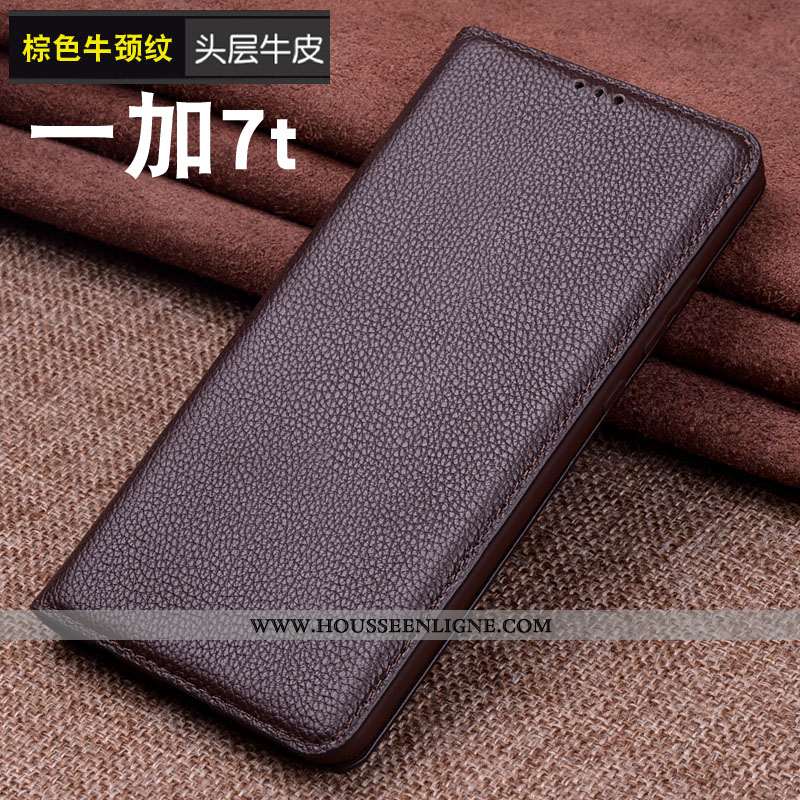 Housse Oneplus 7t Silicone Protection Coque Luxe Business Marron Incassable