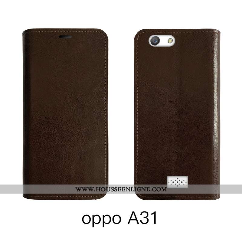Housse Oppo A31 Cuir Véritable Cuir Bovins Luxe Protection Marron Téléphone Portable