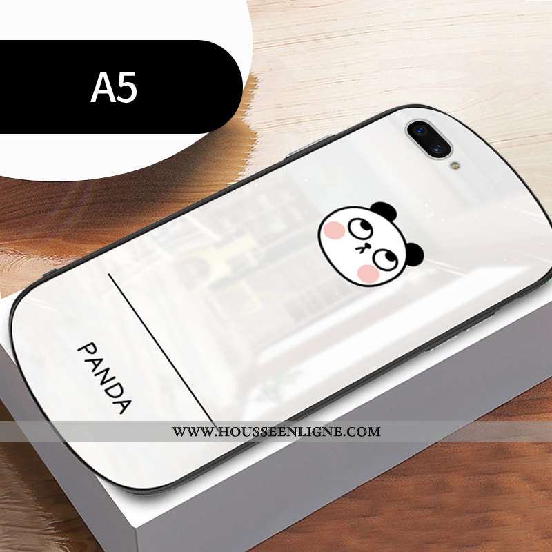 Housse Oppo A5 Verre Personnalité Coque Incassable Créatif Téléphone Portable Blanc Blanche