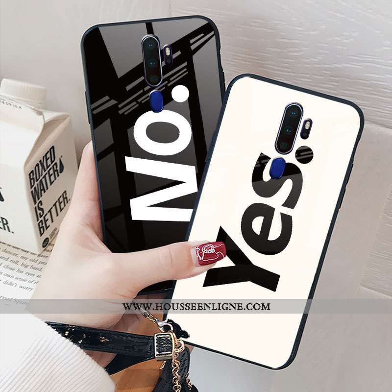 Housse Oppo A9 2020 Protection Verre Téléphone Portable Net Rouge Étui Personnalité Tendance Noir