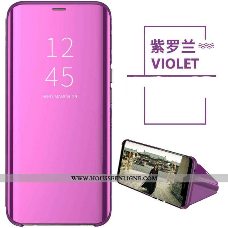 Housse Oppo A91 Cuir Transparent Coque Téléphone Portable Violet Miroir