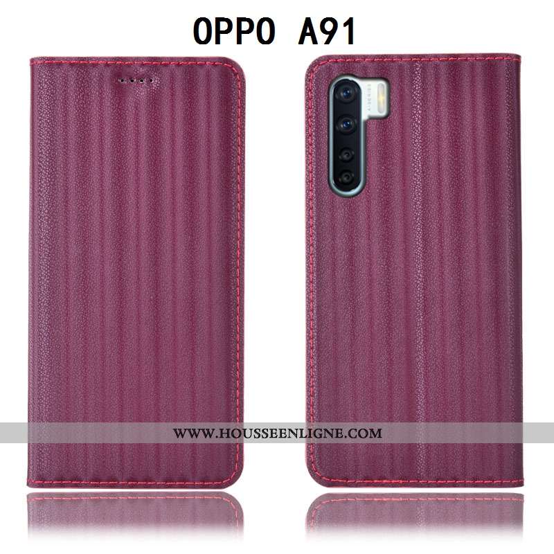 Housse Oppo A91 Cuir Véritable Modèle Fleurie Dégradé Téléphone Portable Violet Tout Compris